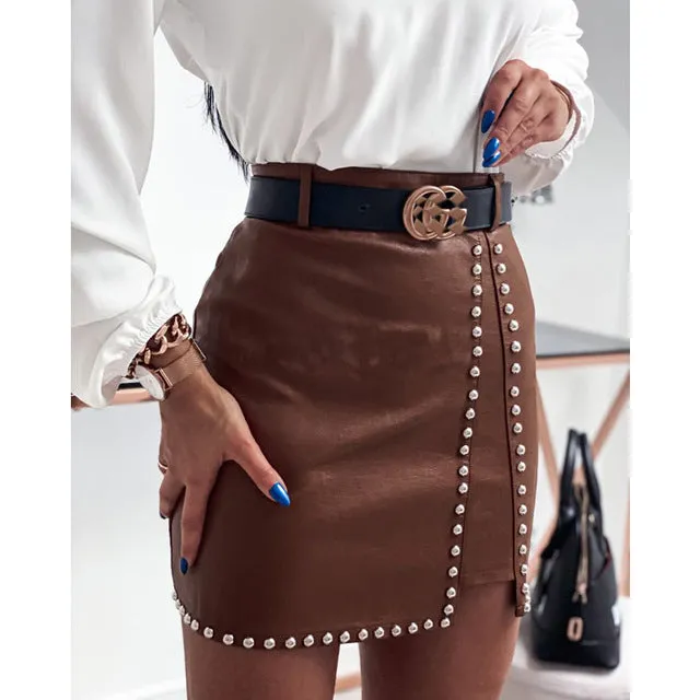 Fashion Rivets PU Leather Mini Skirt