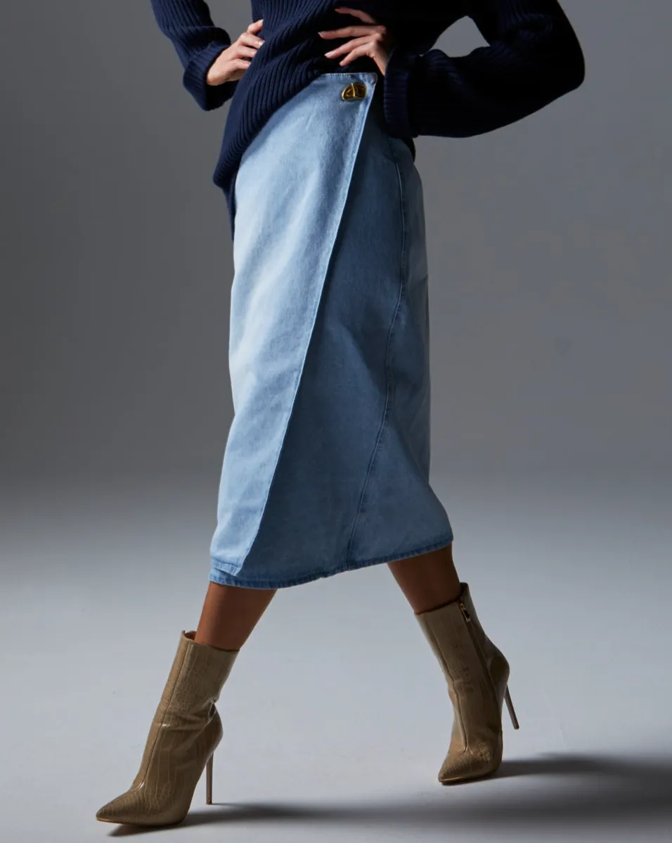 FLIGHT DENIM WRAP SKIRT - Bleach Wash