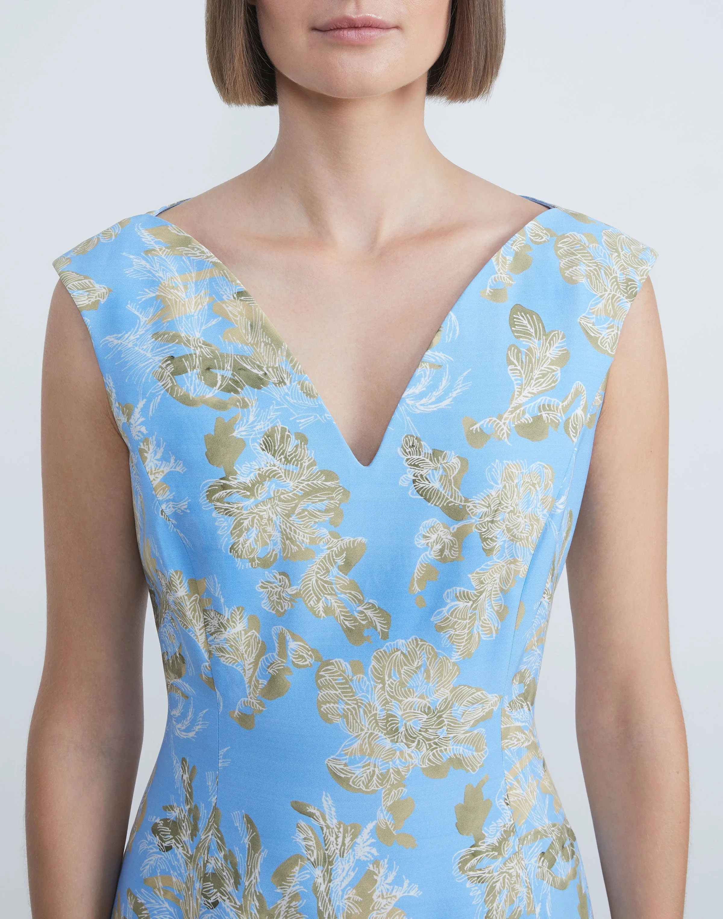 Floral Frost Toile Viscose Portrait Neckline Tulip Dress