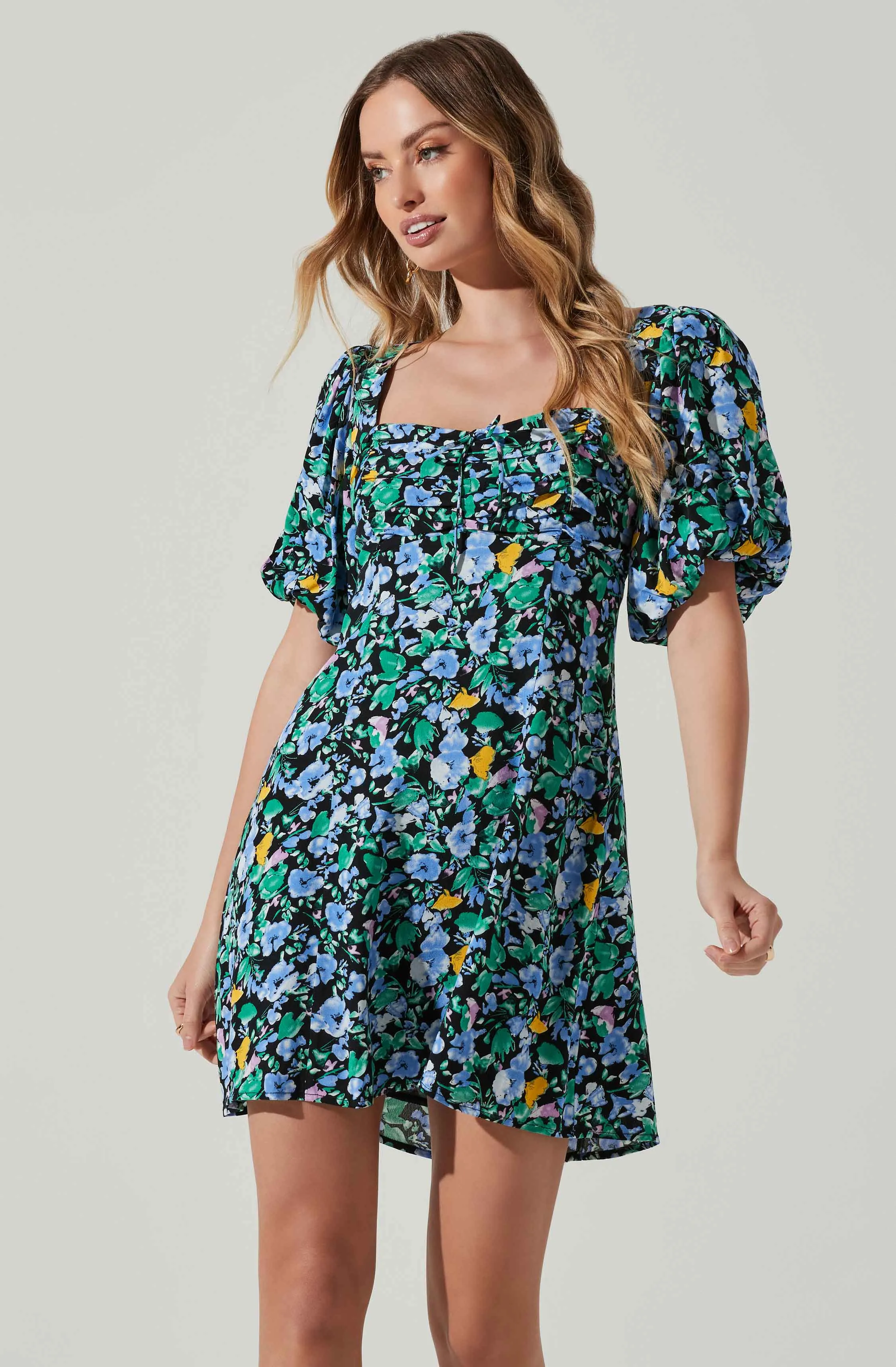 Floral Puff Sleeve Mini Dress