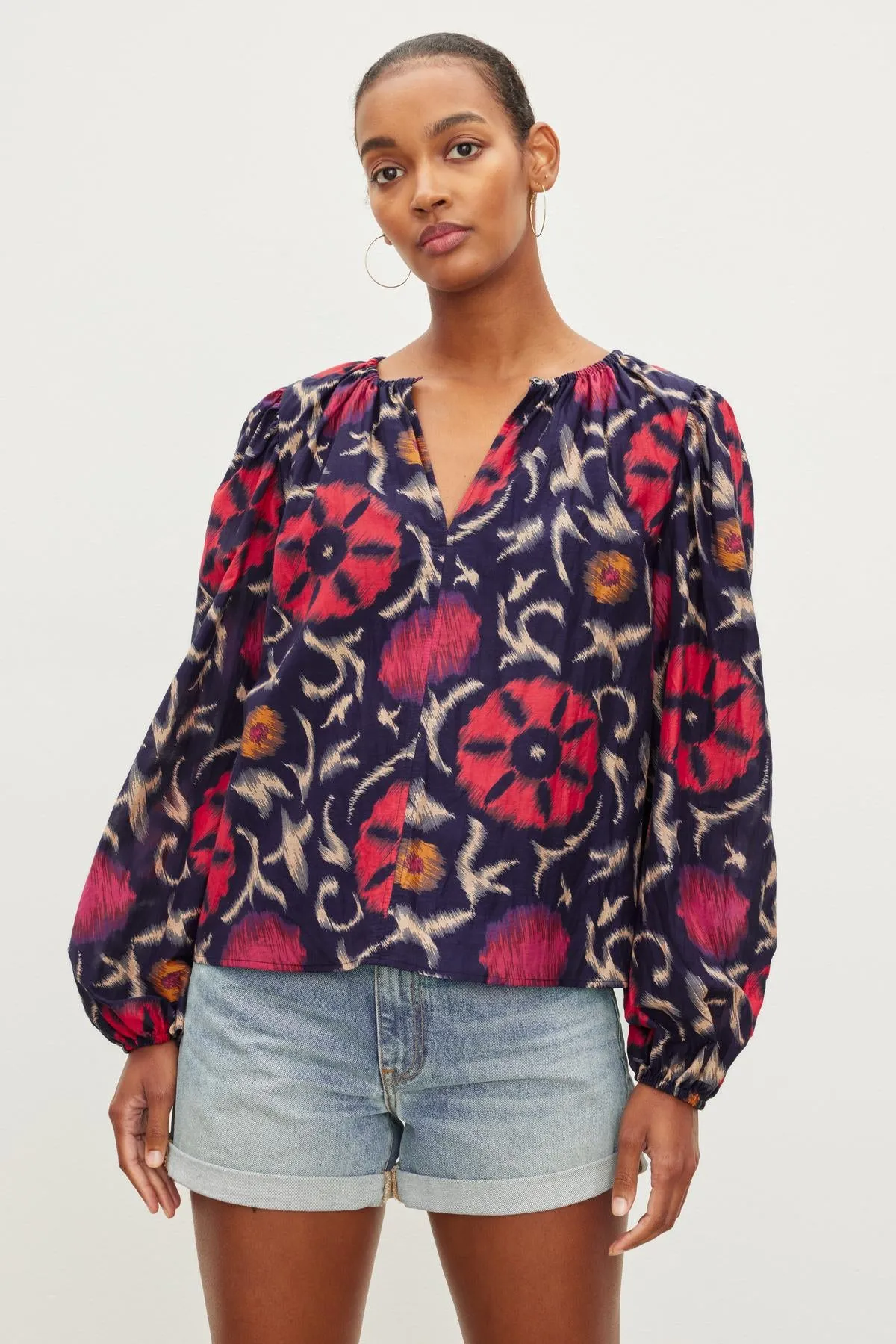 FRASER PRINTED SILK COTTON VOILE LONG SLEEVE BLOUSE