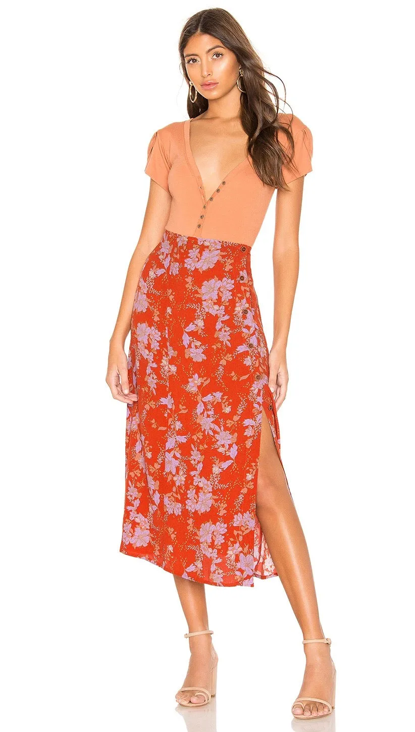 Free People Retro Love Midi Skirt Burnt Orange