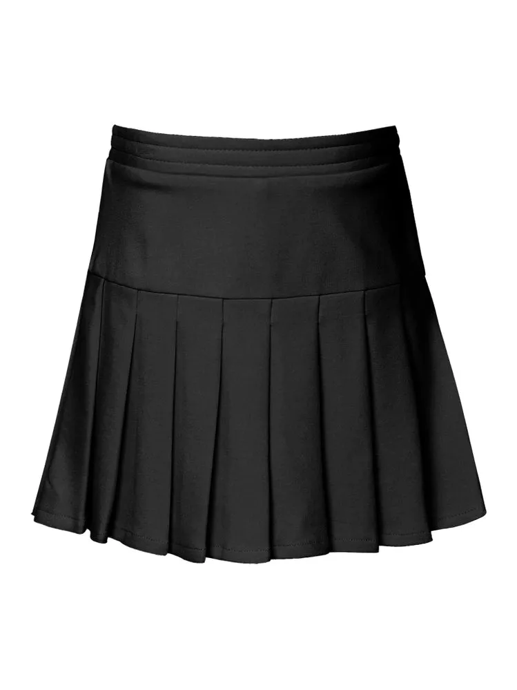 GBY Drop Waist Pleated Skirt in Black