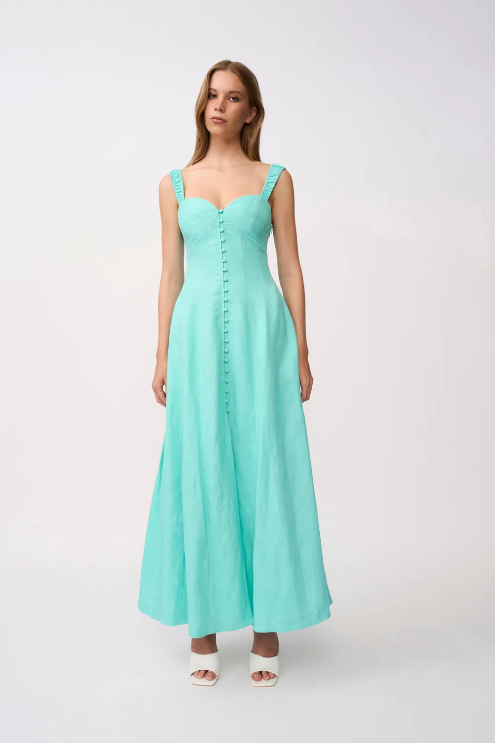 Giovanna Button Down Ankle Length Dress - Aqua