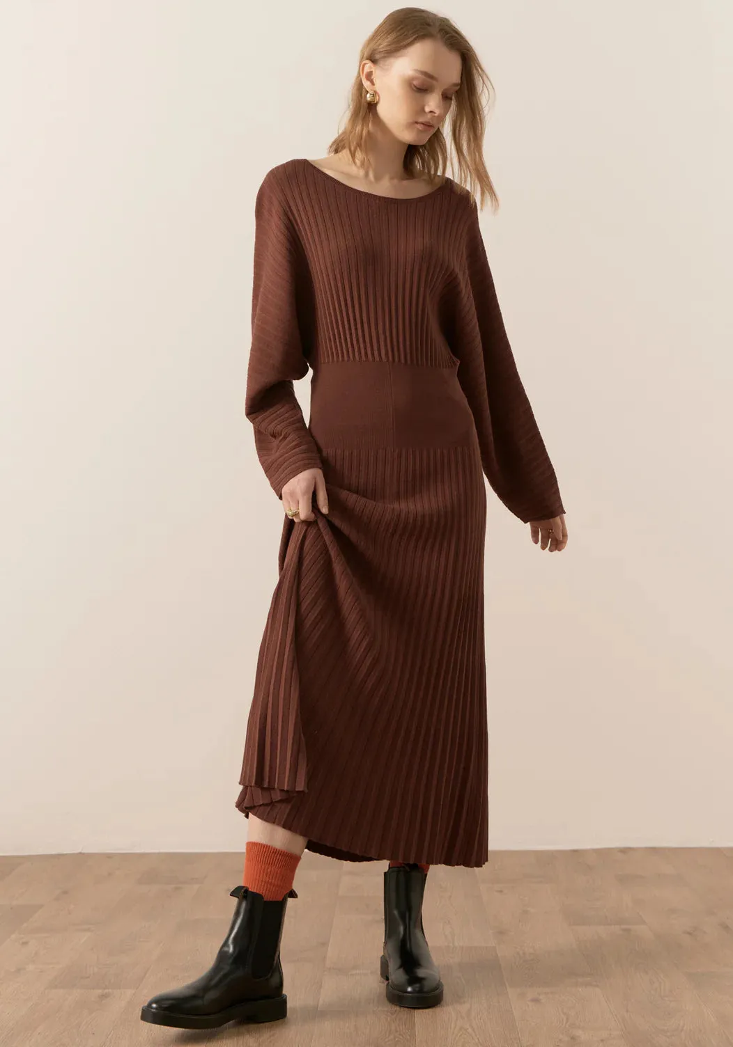 Gizelle Pleated Maxi Dress - Toffee