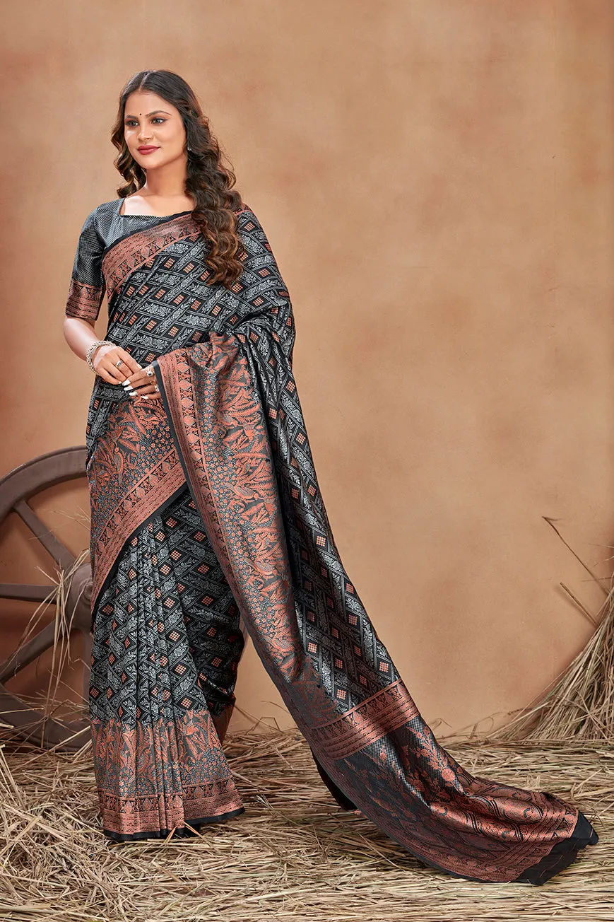 Grey Color Satin Silk Contemporary Saree