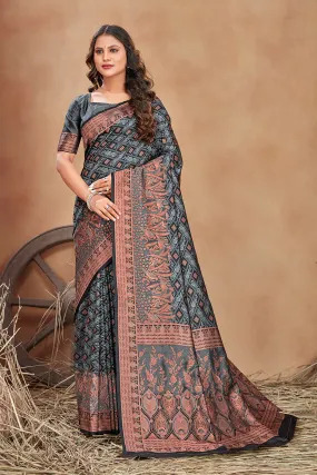 Grey Color Satin Silk Contemporary Saree