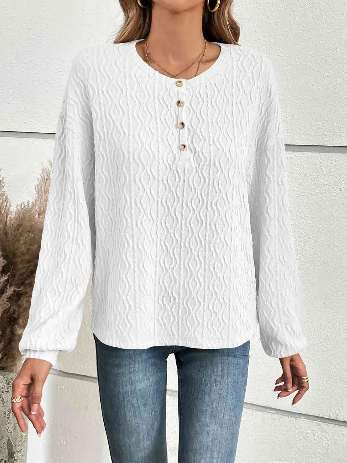 Half Button Long Sleeve Top