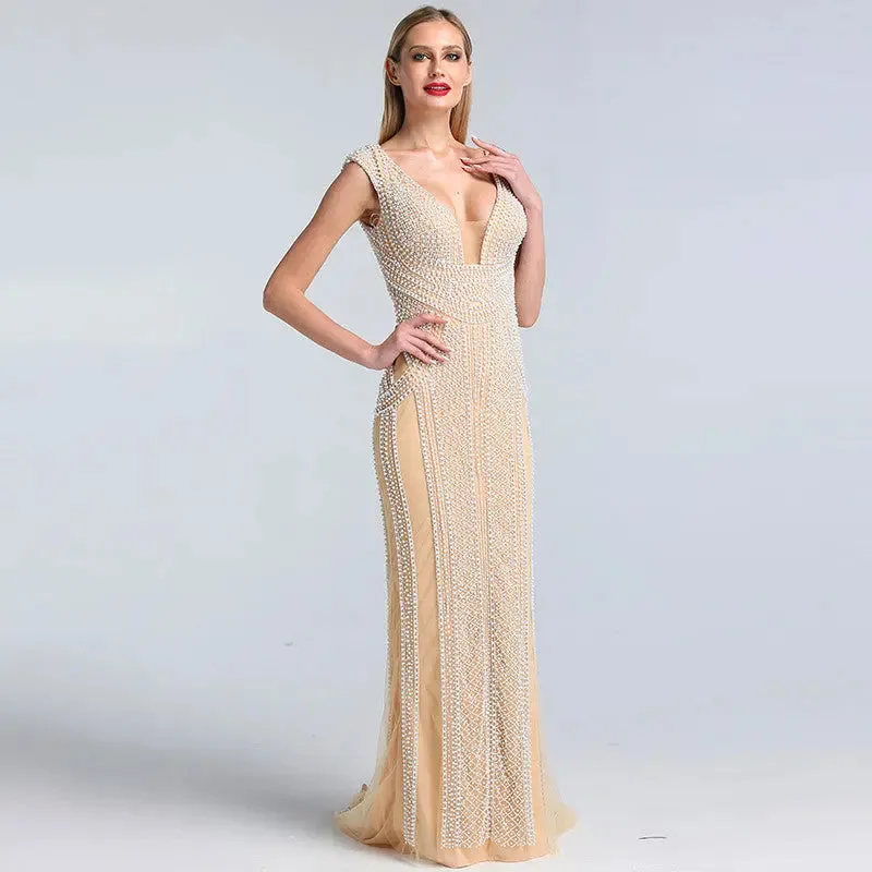 Halle Pearls Luxury Sleeveless Evening Dress