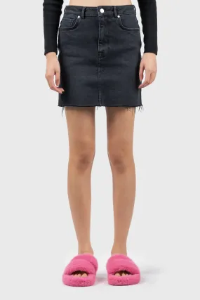 High Rise Raw Hem Denim Skirt