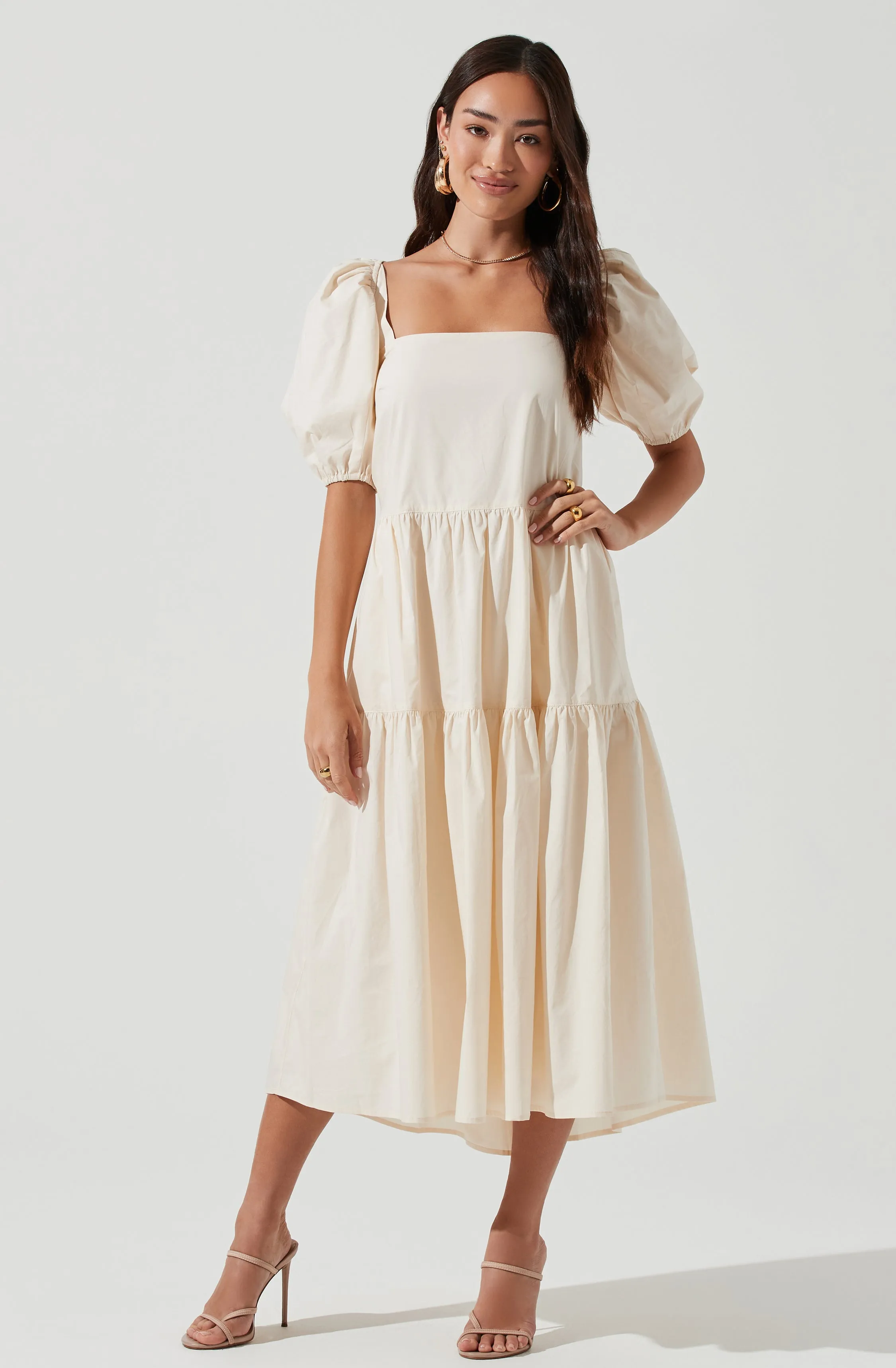 Ilana Puff Sleeve Tiered Midi Dress