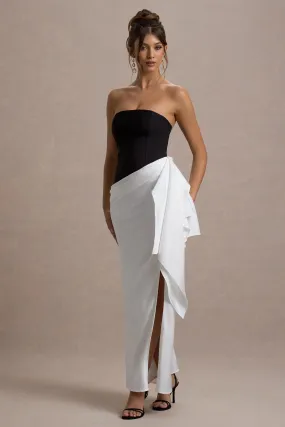 Kalinda | Black And White Strapless Maxi Dress With Draped Skirt