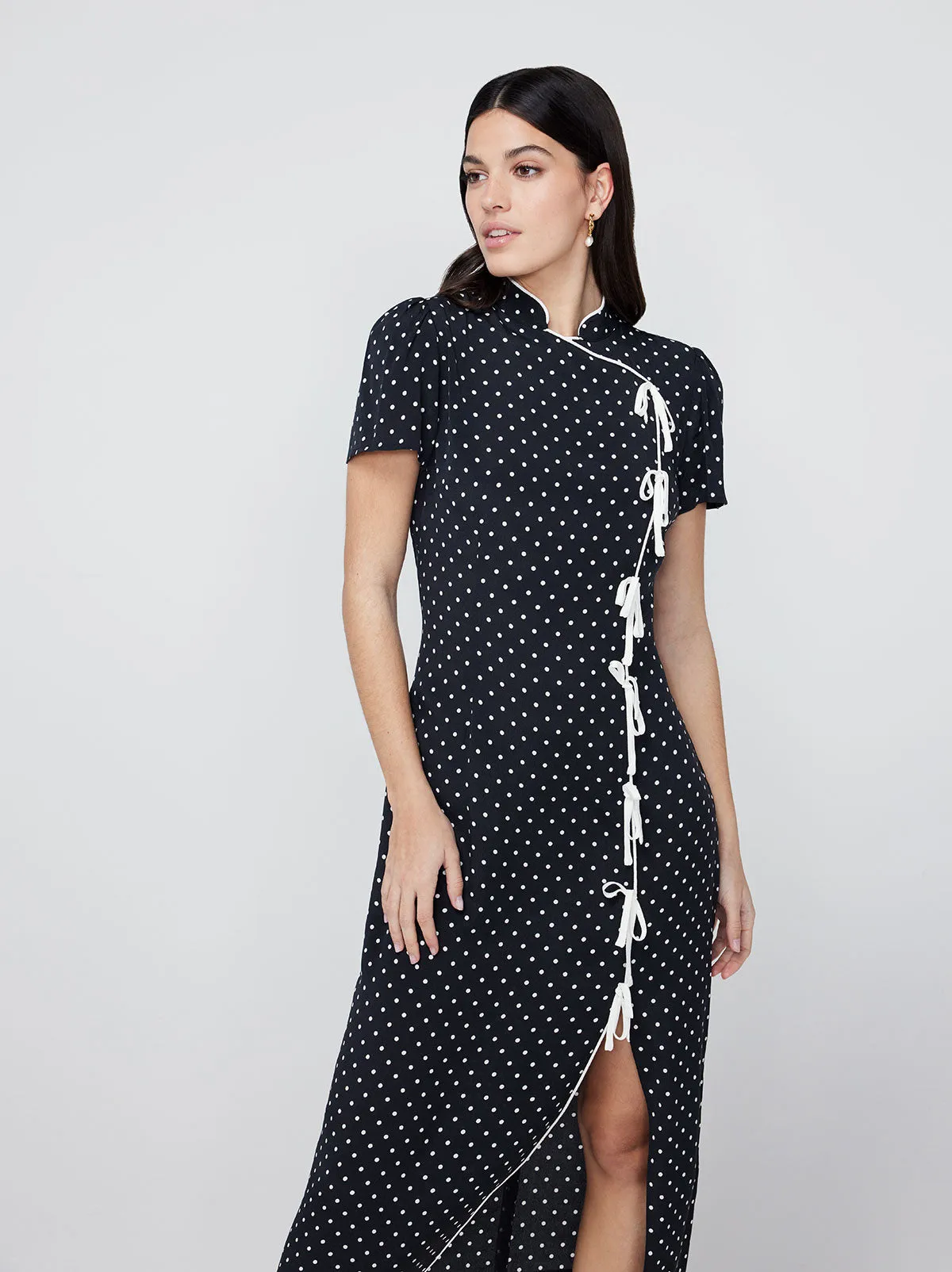 Leia Black Polka Dot Midi Dress