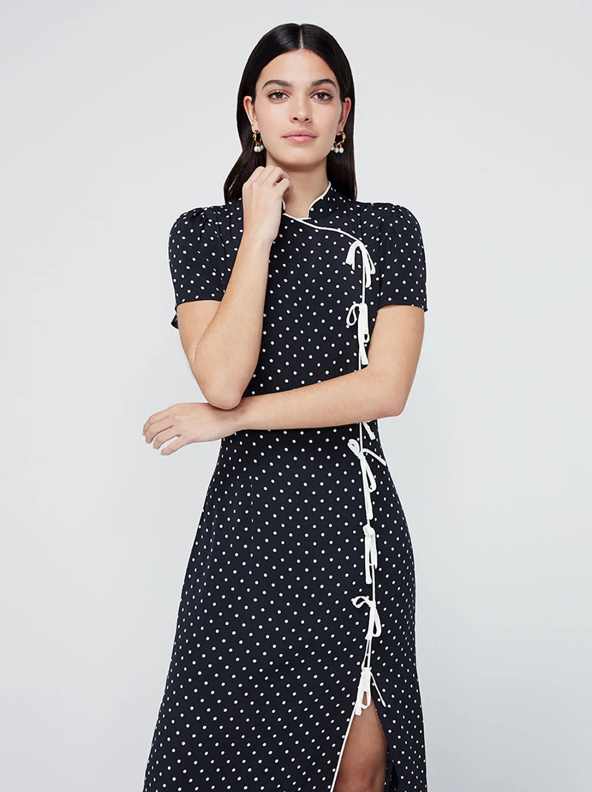 Leia Black Polka Dot Midi Dress