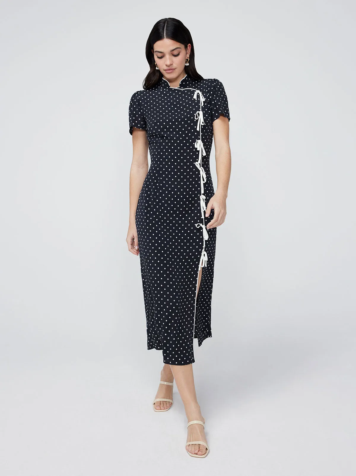 Leia Black Polka Dot Midi Dress