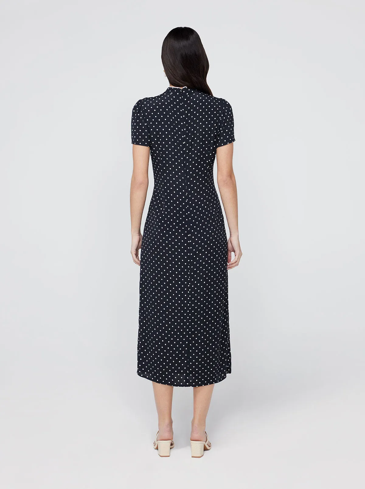 Leia Black Polka Dot Midi Dress