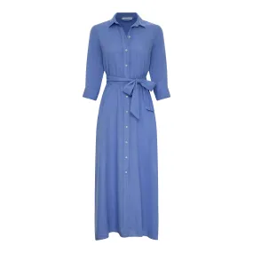 Linen Long Shirt Dress - Light Blue