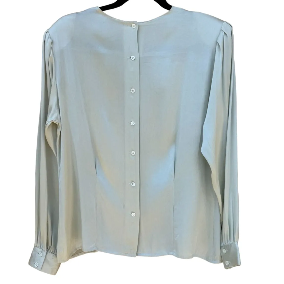 Liz Claiborne Petites Vintage Silk Pleated Shoulder Back Button Blouse - 12P