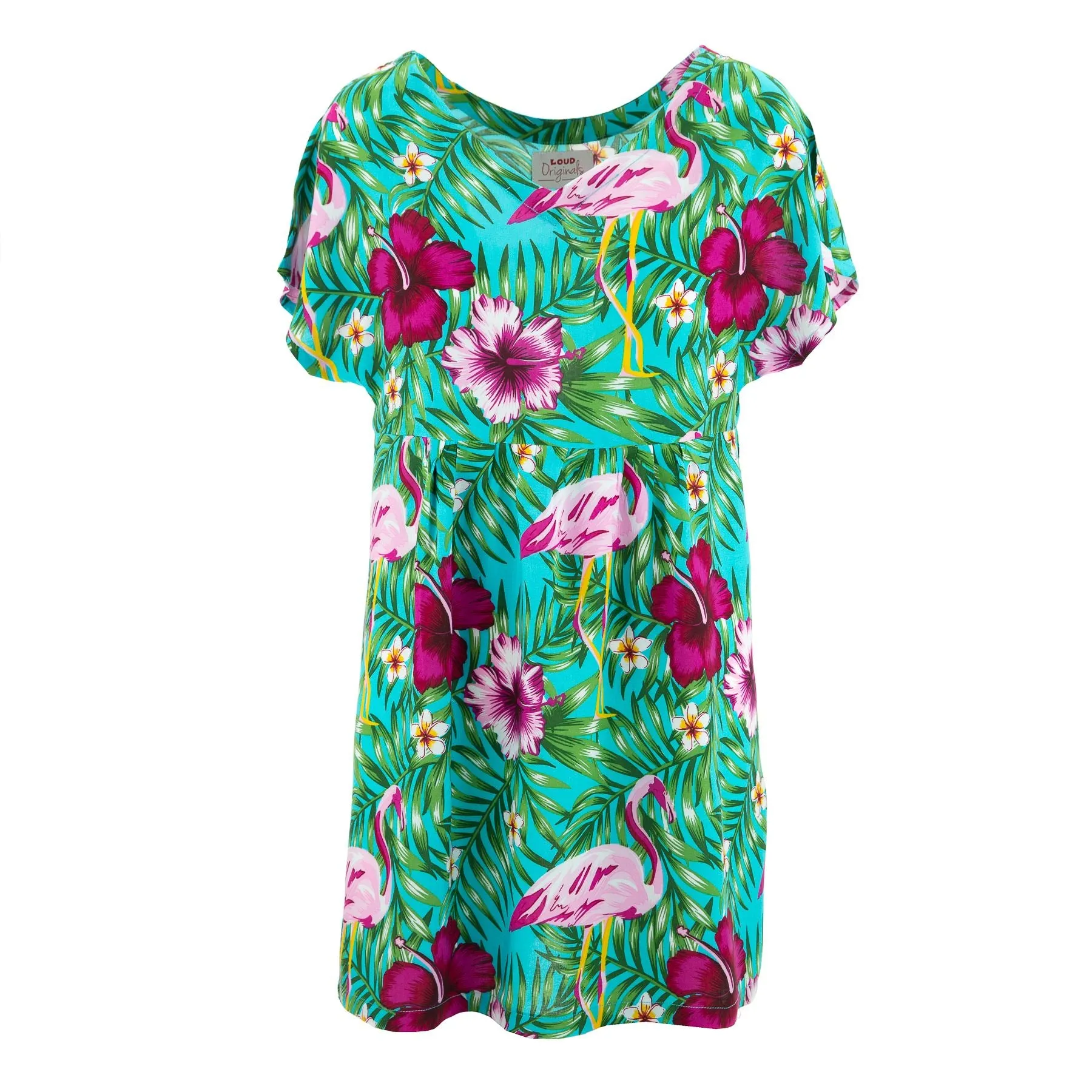 Lolo Short Shift Dress - Flamingo Fronds