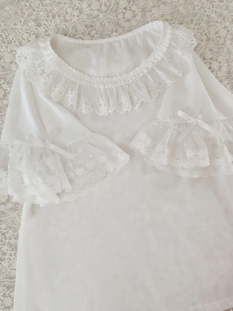 Lovely Ruffled Chiffon Top Round Neck Short Sleeve Blouse