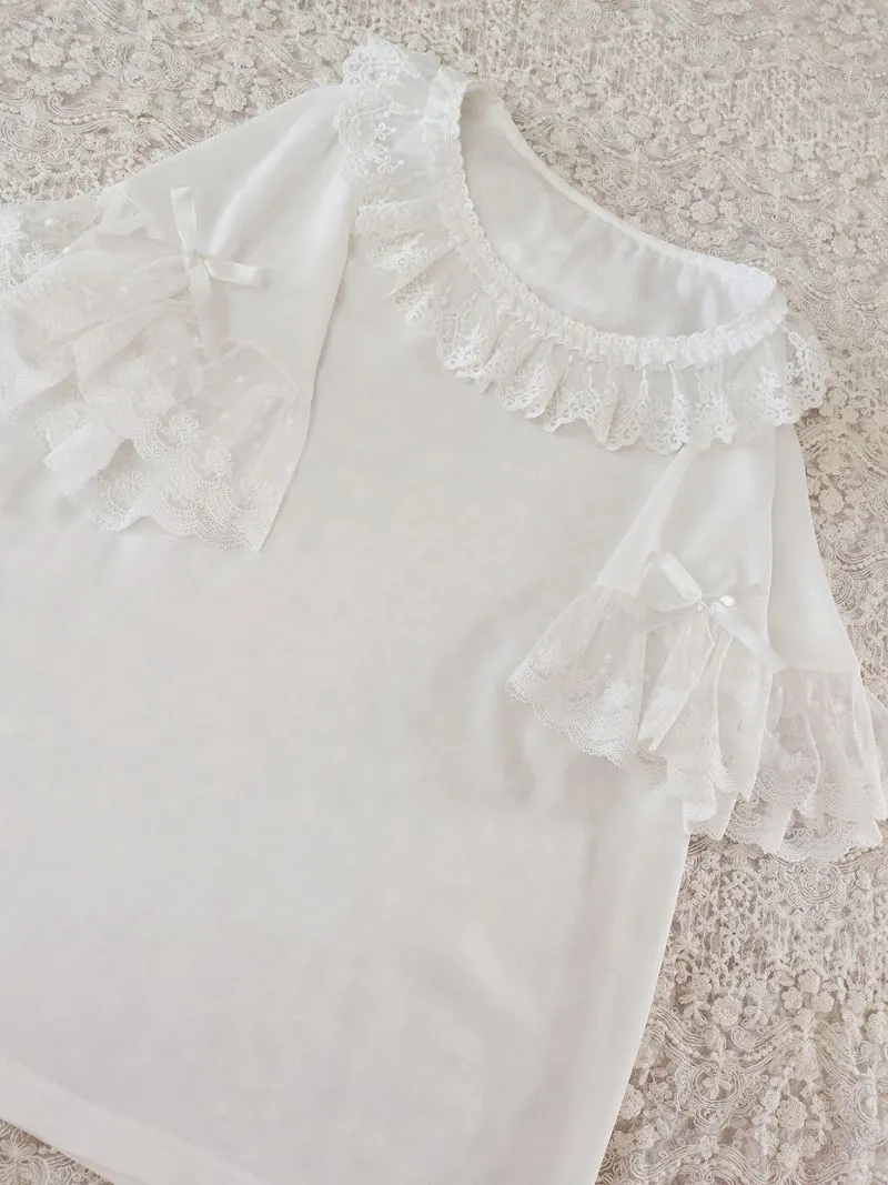 Lovely Ruffled Chiffon Top Round Neck Short Sleeve Blouse