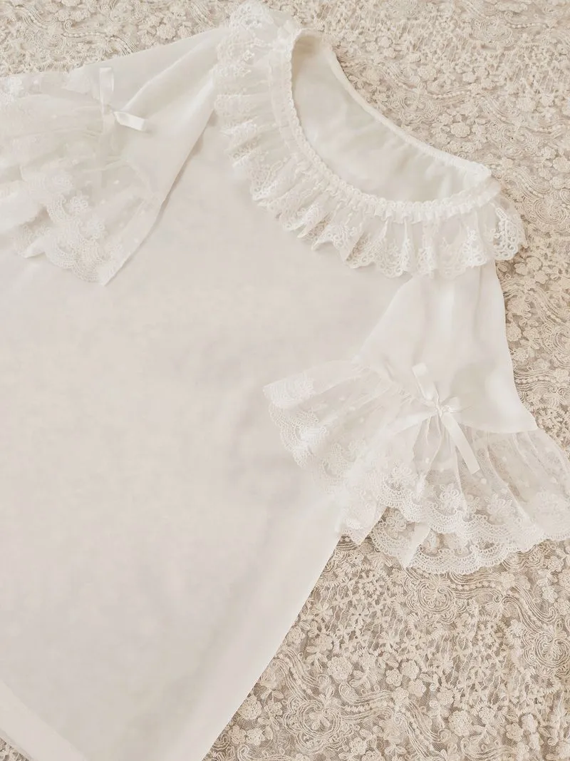 Lovely Ruffled Chiffon Top Round Neck Short Sleeve Blouse