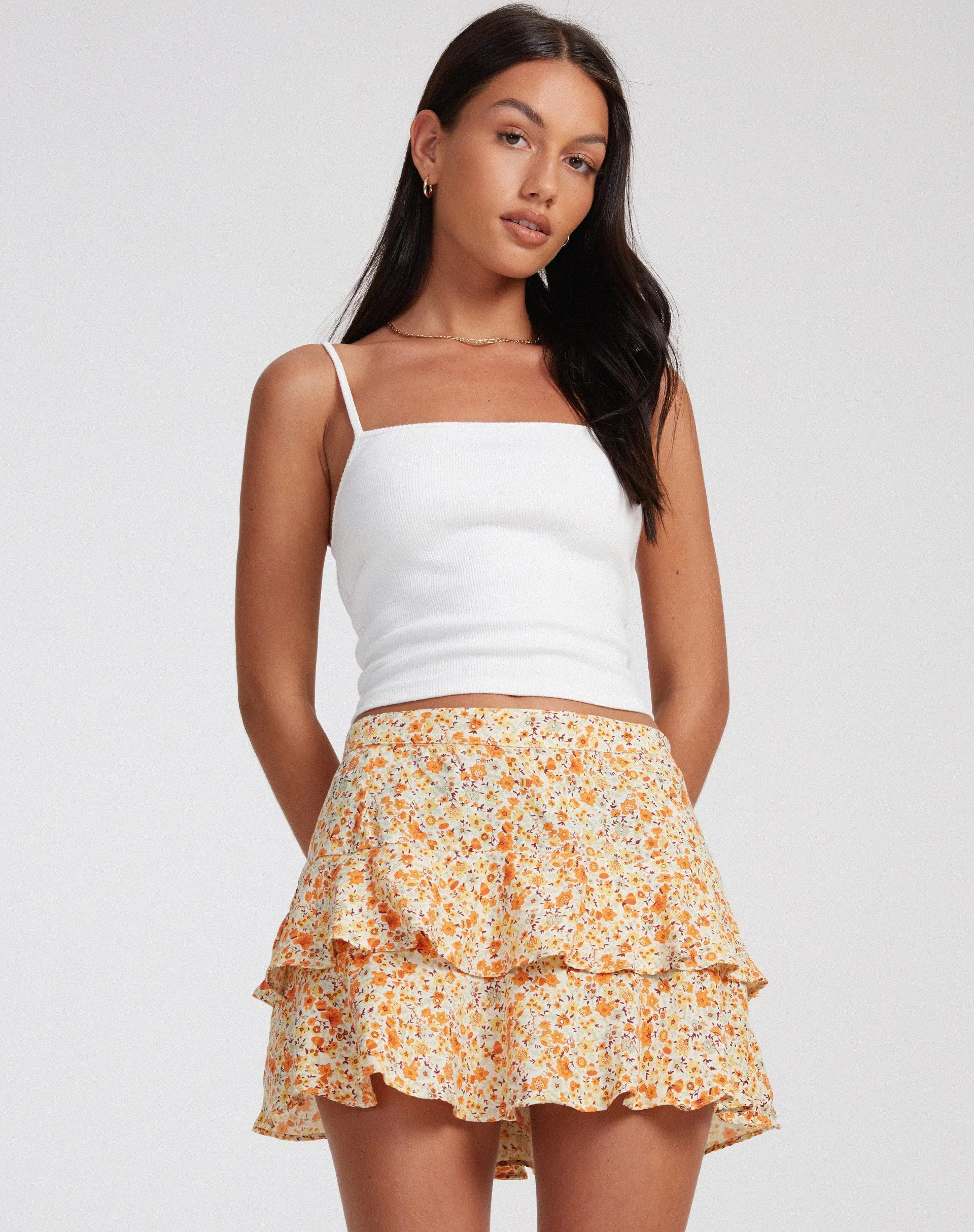 Lowisa Mini Skirt in Ditsy Tangerine