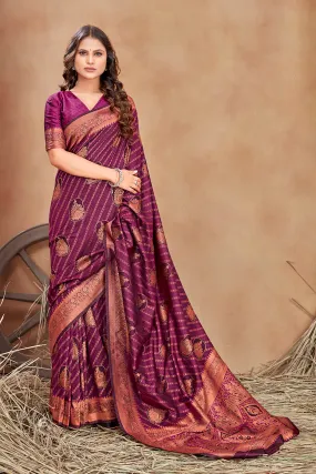 Magenta Color Satin Silk Contemporary Saree