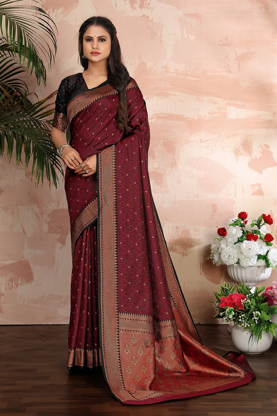 Maroon Color Satin Silk Contemporary Saree