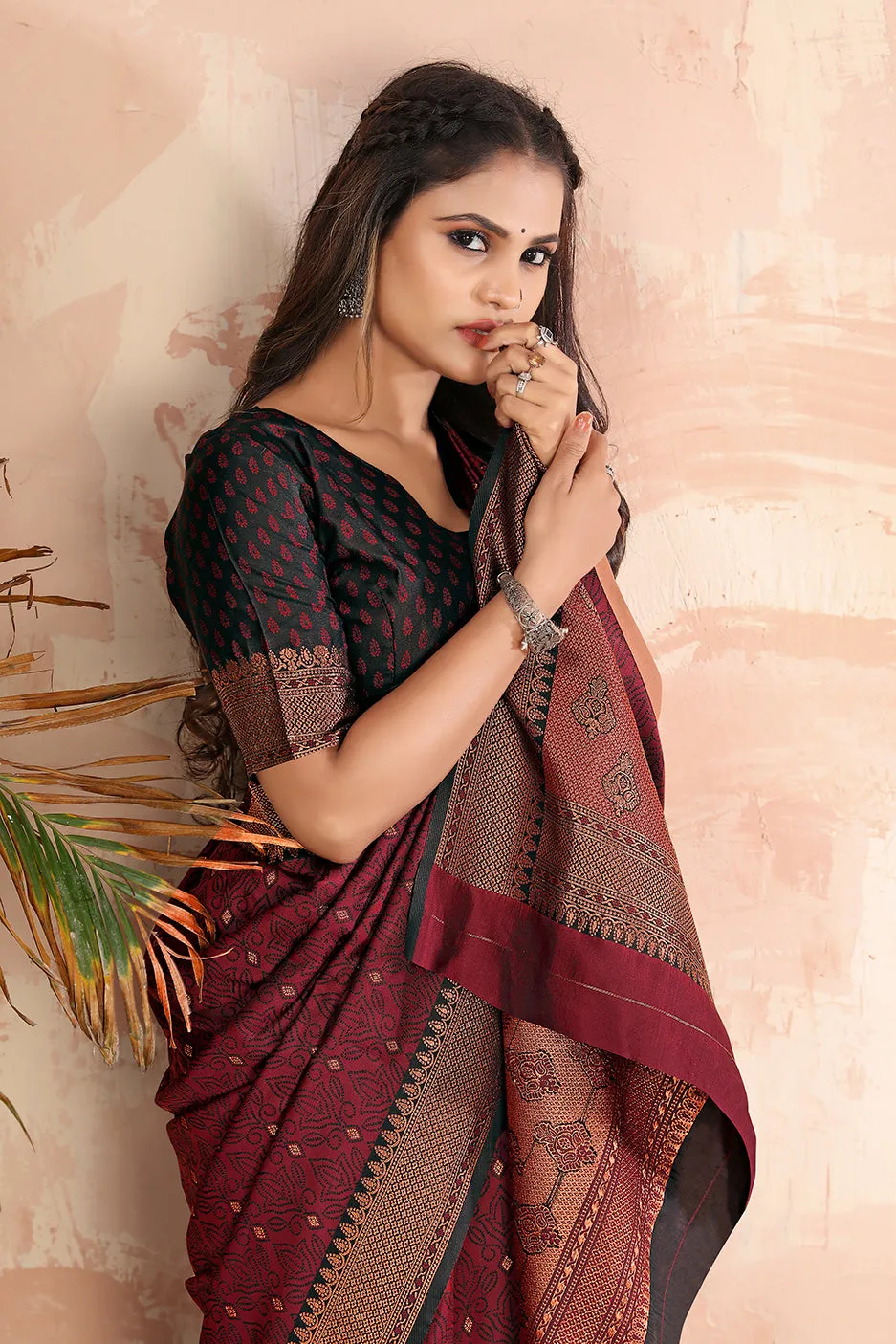 Maroon Color Satin Silk Contemporary Saree