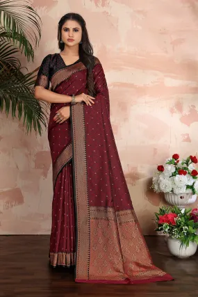 Maroon Color Satin Silk Contemporary Saree