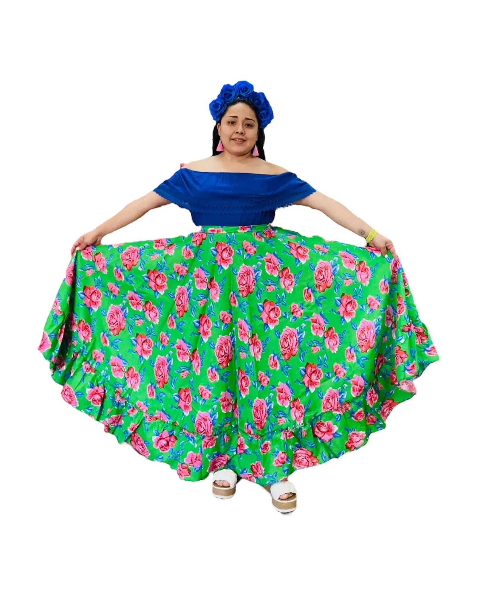 Mexican Folklorico Green Floral Skirt