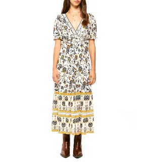 Midi Dress With Ruffled Borders Multicolor