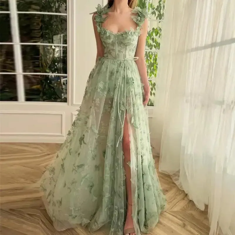 Mint Green 3d Lace Evening Gown Dress