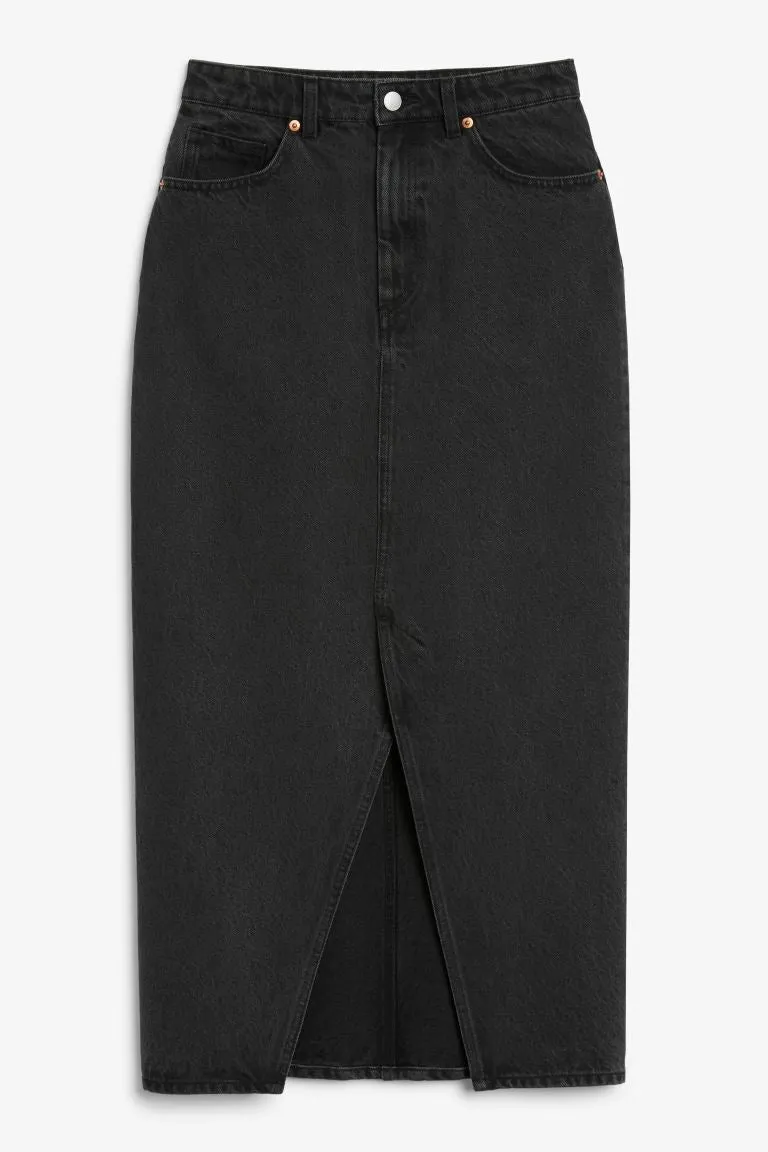 Monki Midi Denim Skirt, Black