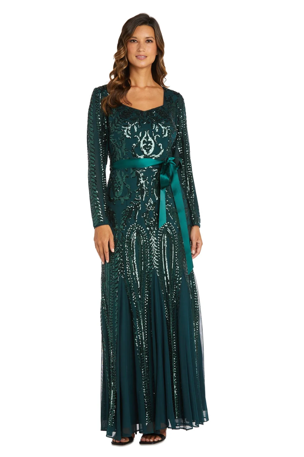 Petite Sequined Evening Gown with Long Sleeves