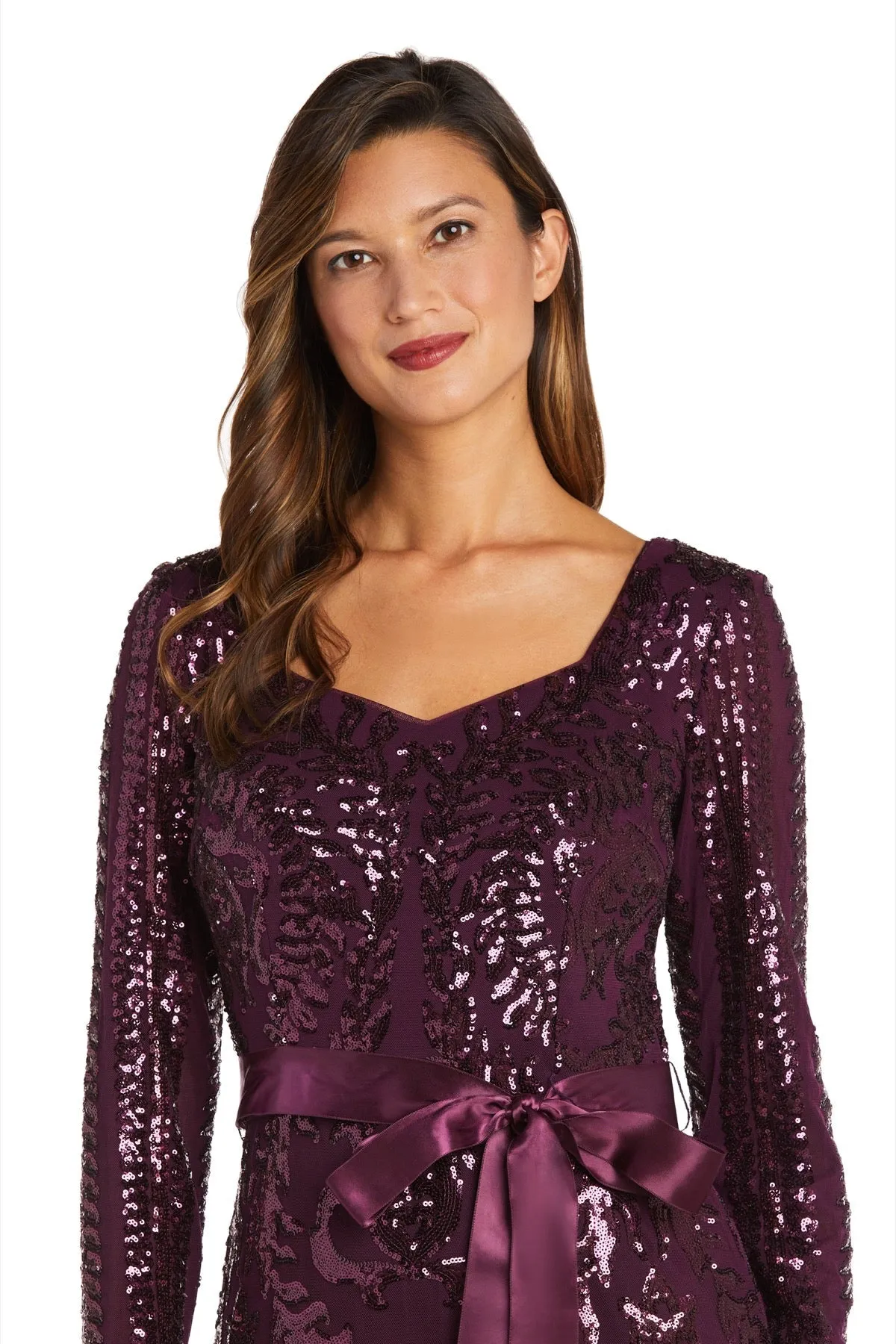 Petite Sequined Evening Gown with Long Sleeves