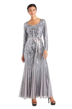 Petite Sequined Evening Gown with Long Sleeves