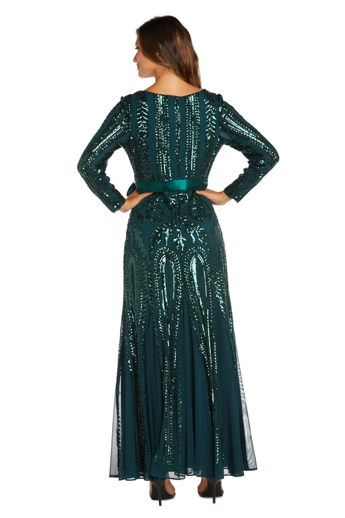 Petite Sequined Evening Gown with Long Sleeves