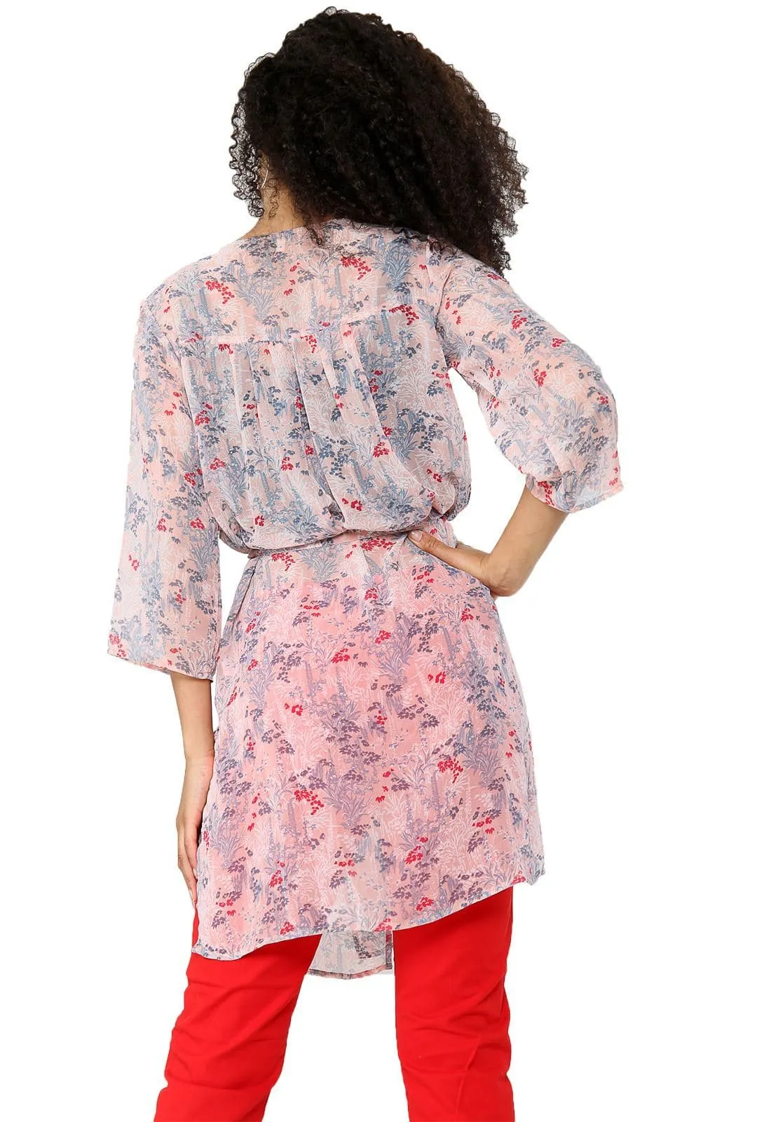 Plus Size Floral Tie Kimono - UK 6