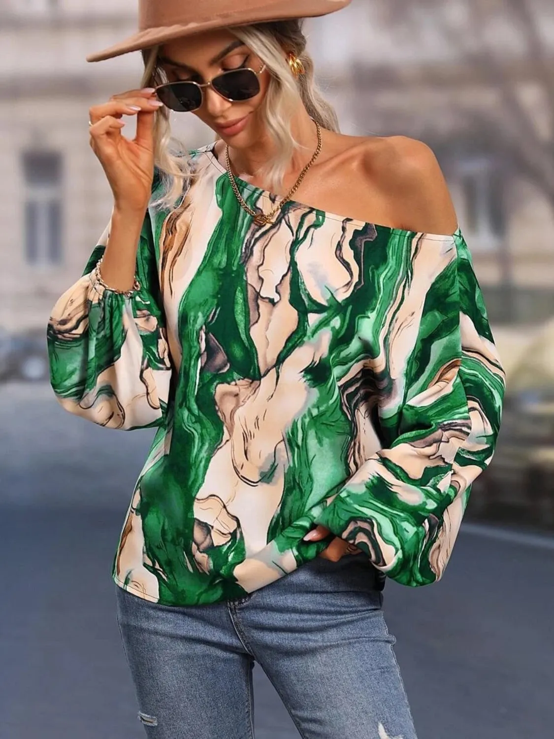 Printed Boat Neck Blouse