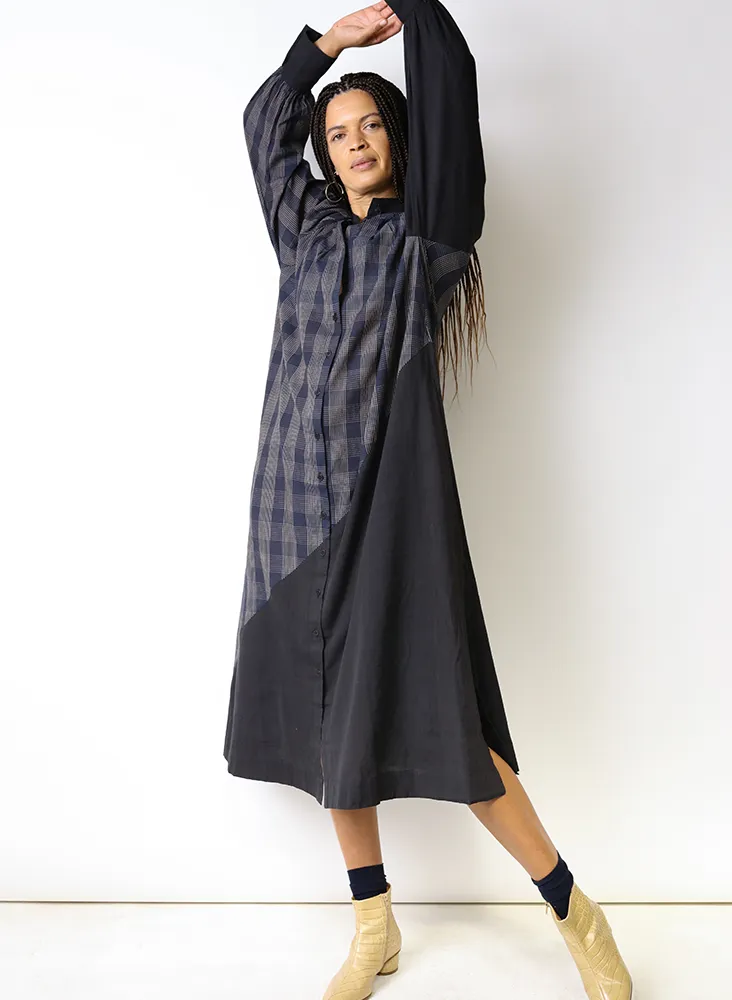 Raf Dress, sapphire plaid   black