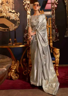 Rhino Grey Designer Satin Silk Saree