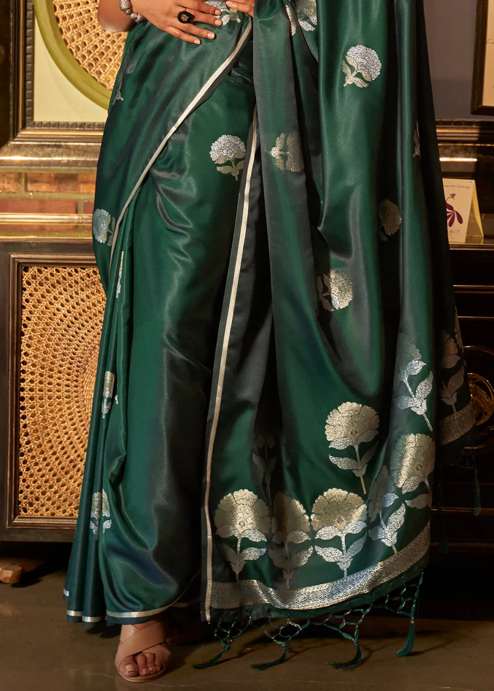 Sacramento Green Zari Woven Satin Silk Saree