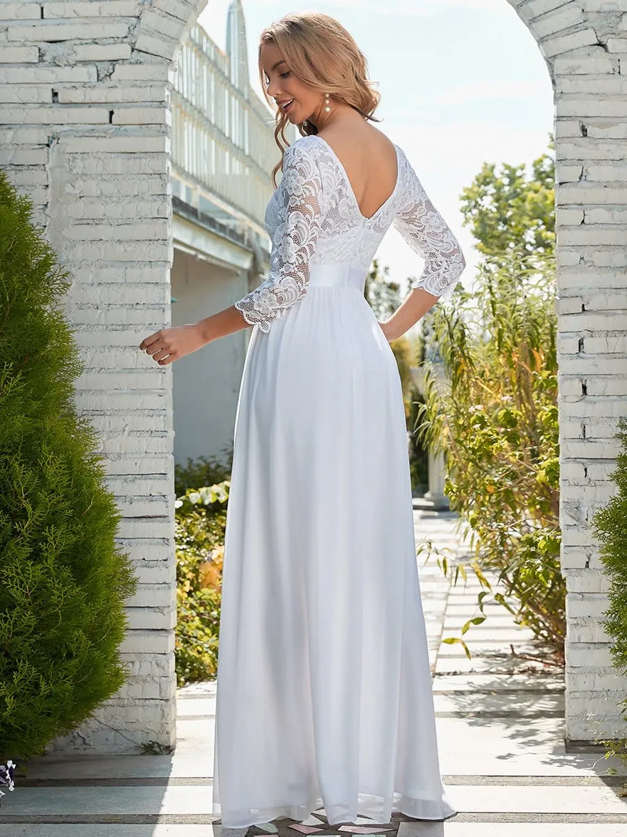 See-Through Floor Length Lace Evening Dress with Half Sleeve