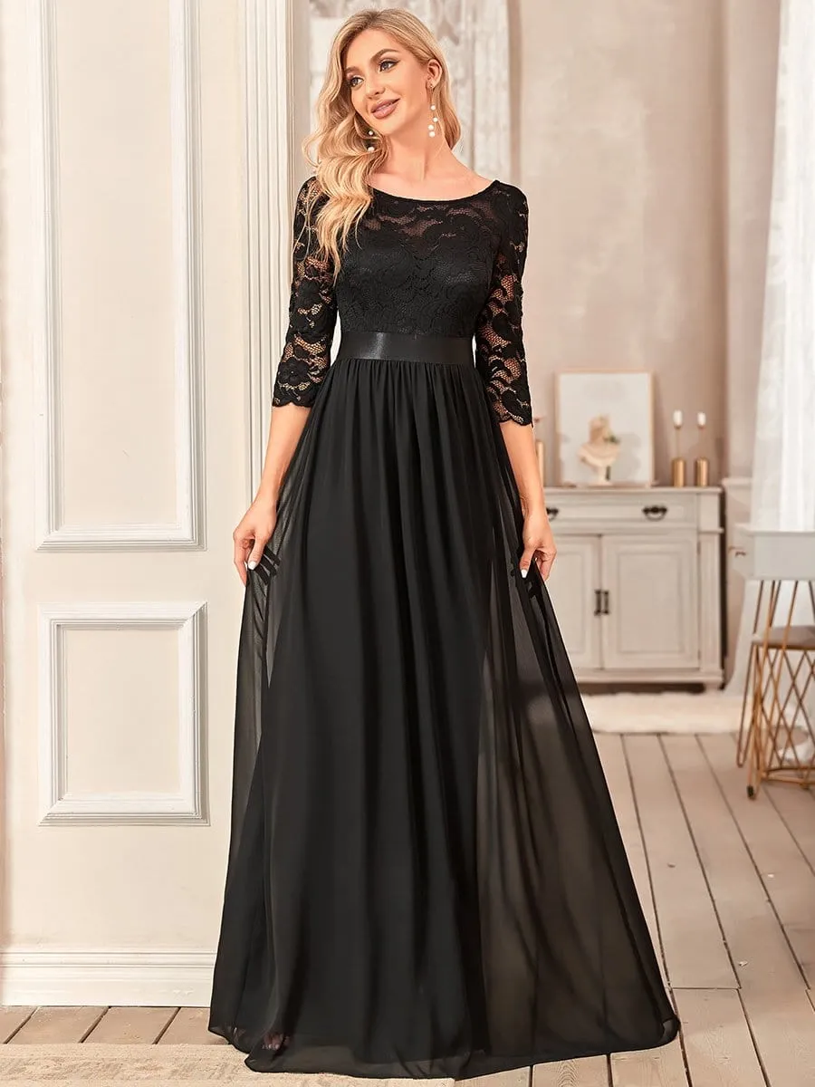 See-Through Floor Length Lace Evening Dress with Half Sleeve