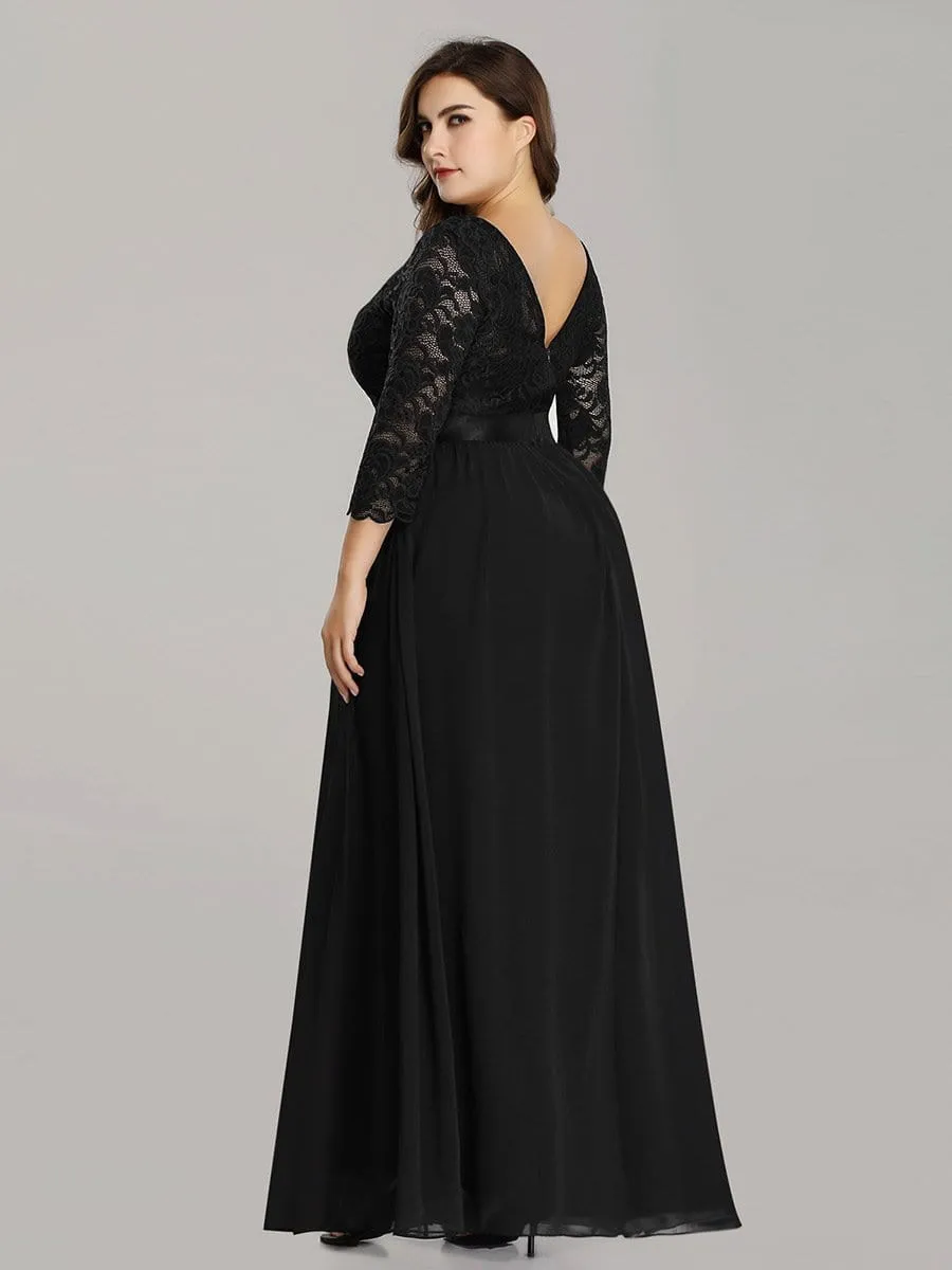 See-Through Floor Length Lace Evening Dress with Half Sleeve