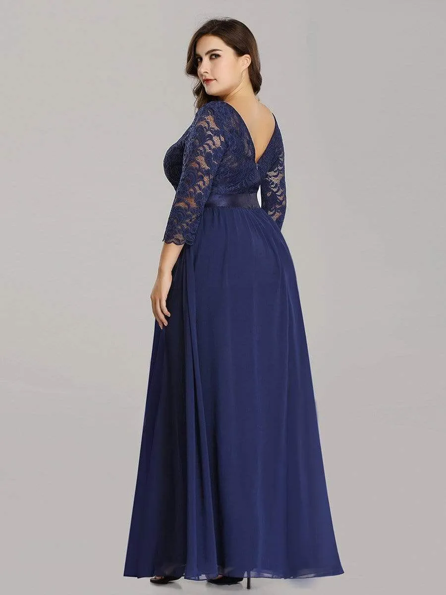 See-Through Floor Length Lace Evening Dress with Half Sleeve