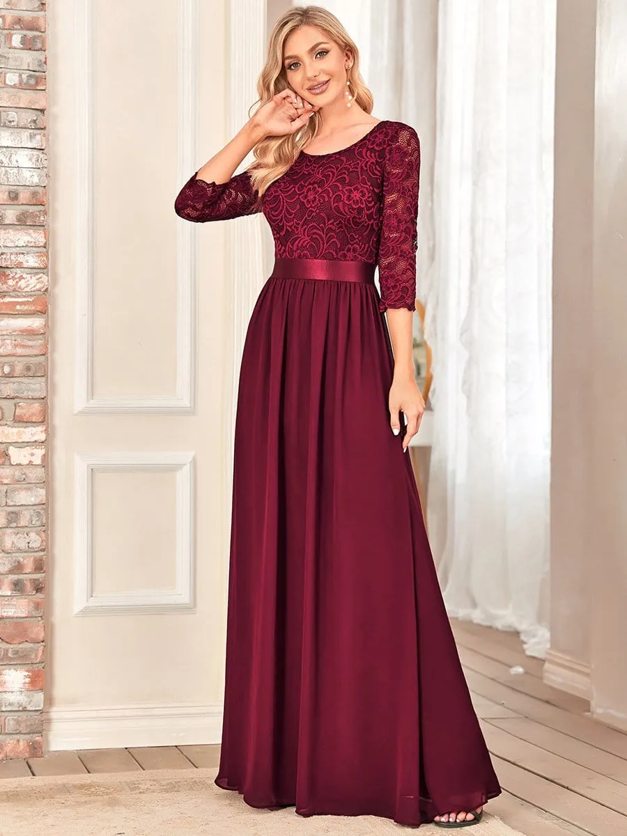 See-Through Floor Length Lace Evening Dress with Half Sleeve