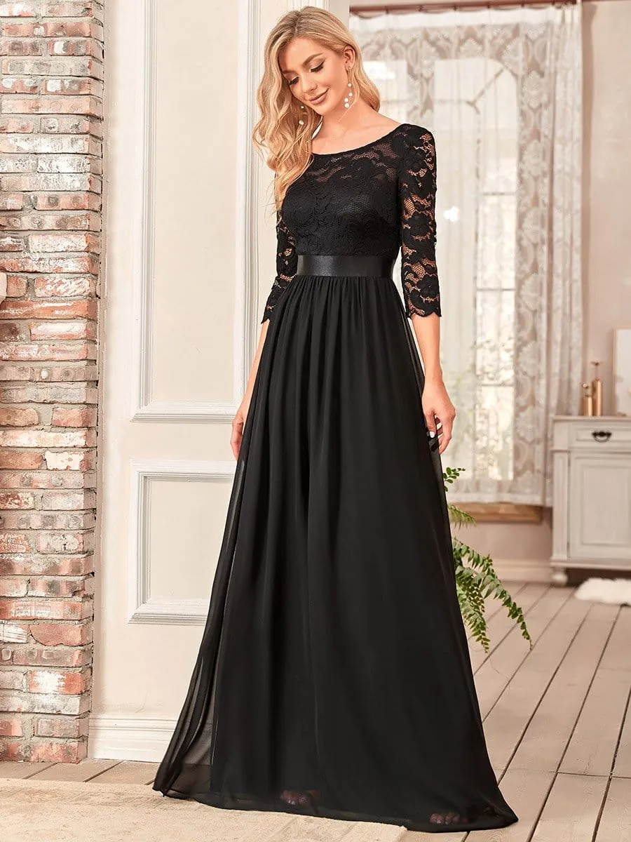 See-Through Floor Length Lace Evening Dress with Half Sleeve